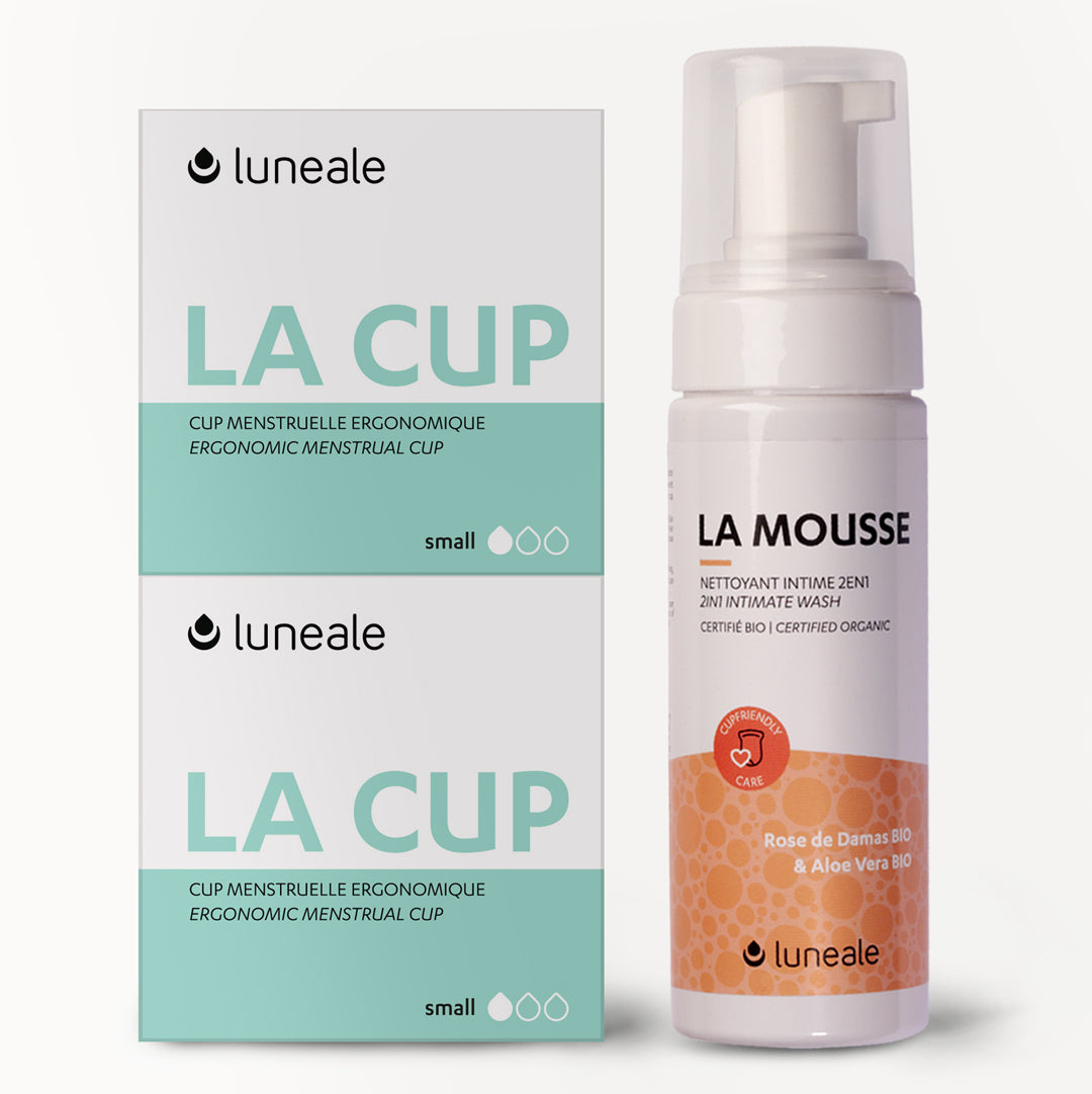 Pack Duo Luneale - lot de 2 cups menstruelles + mousse nettoyante Bio (taille S et S)