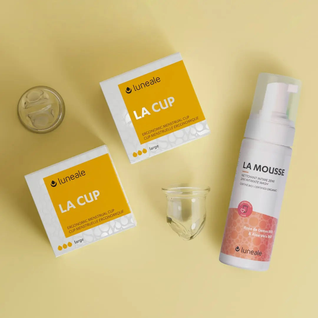 Pack Duo Luneale - lot de 2 cups menstruelles + mousse nettoyante Bio (taille L et L)-2