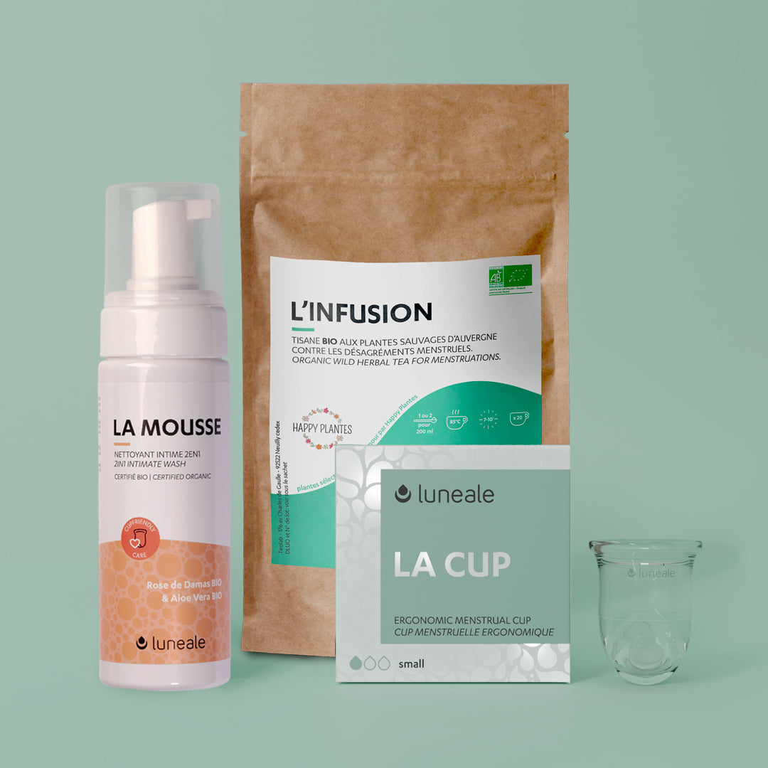 Discovery pack Luneale - Menstrual cup + cleansing foam + Organic infusion for menstruation - Cup Size Q